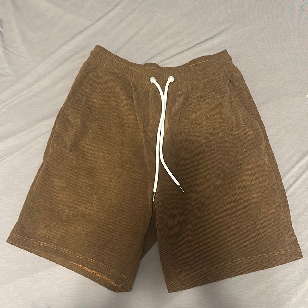Brown Corduroy Shorts with Drawstring